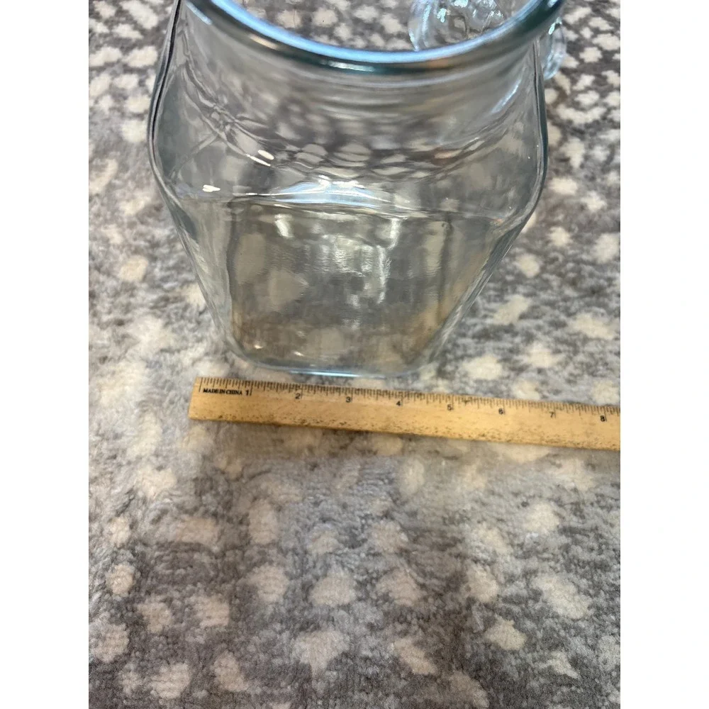 Vintage Anchor Hocking Clear Glass Square Apothecary Jar with Sunburst Lid USA